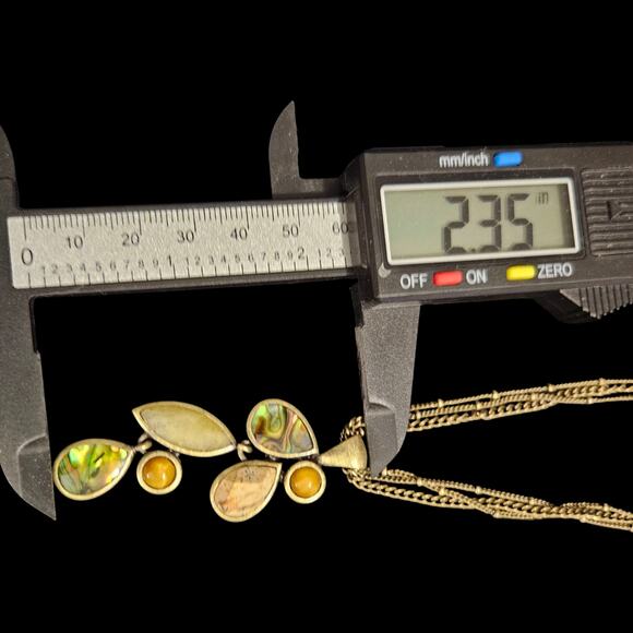 La Sophia Pendant Necklace Multi Stone Abalone Shell & Jasper Accents 2.35” - Picture 4 of 6